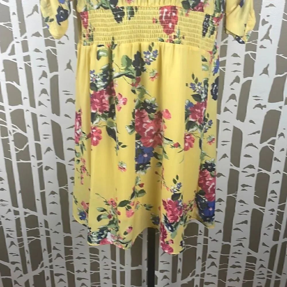Floral Print Puff Sleeve Chiffon Dress L - Picture 8 of 10